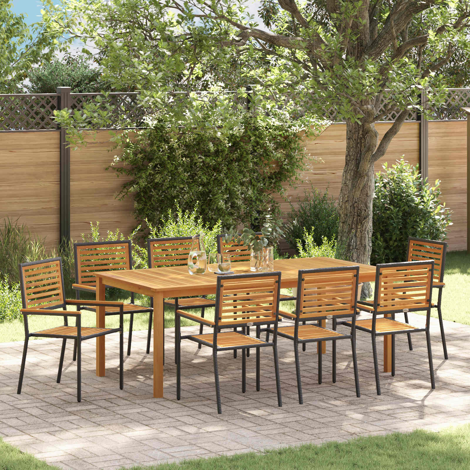 Set da Pranzo per Giardino 9 pcs Nero Legno di Acacia Massello | homemem39
