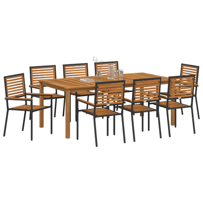 Set da Pranzo per Giardino 9 pcs Nero Legno di Acacia Massello | homemem39
