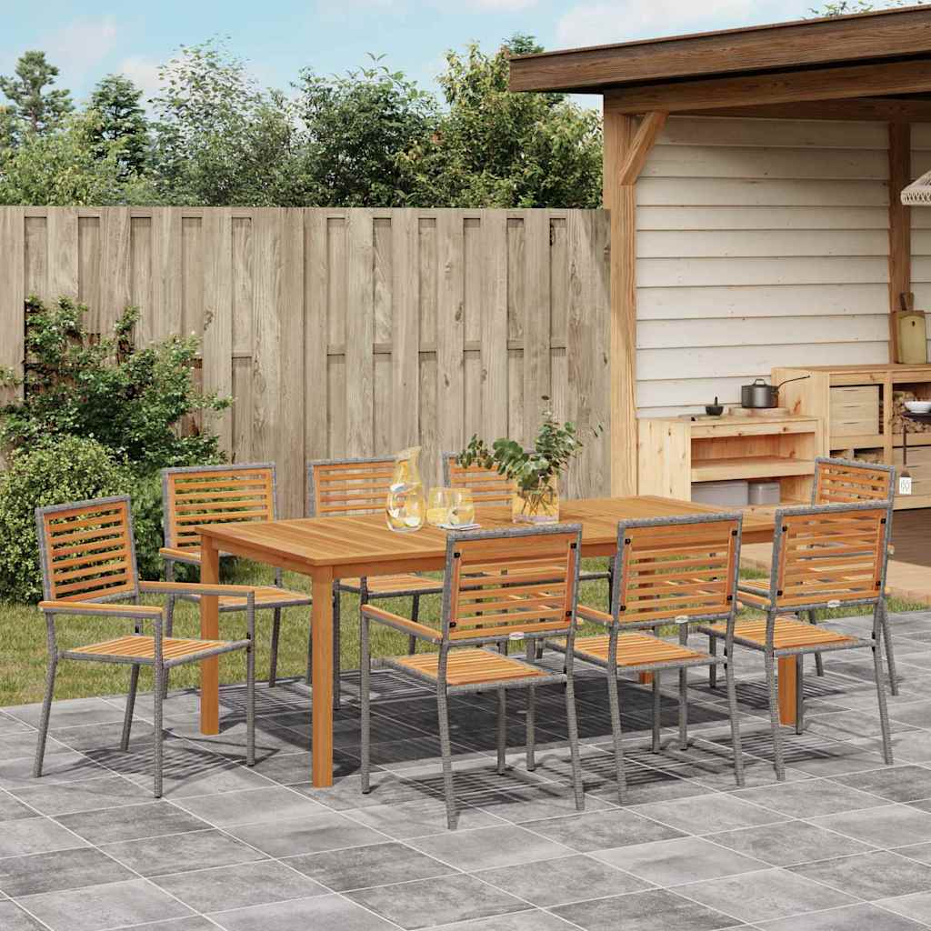 Set da Pranzo per Giardino 9 pcs Grigio Poly Rattan - homemem39