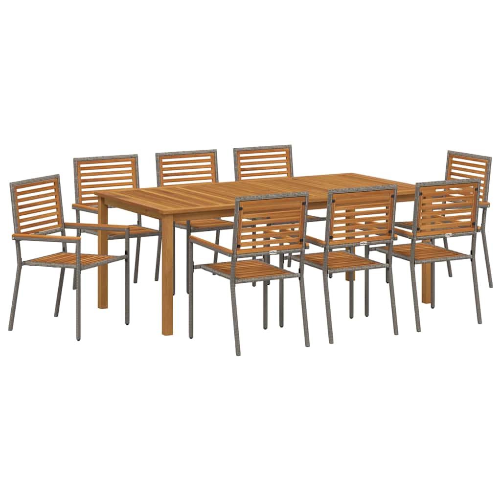 Set da Pranzo per Giardino 9 pcs Grigio Poly Rattan - homemem39