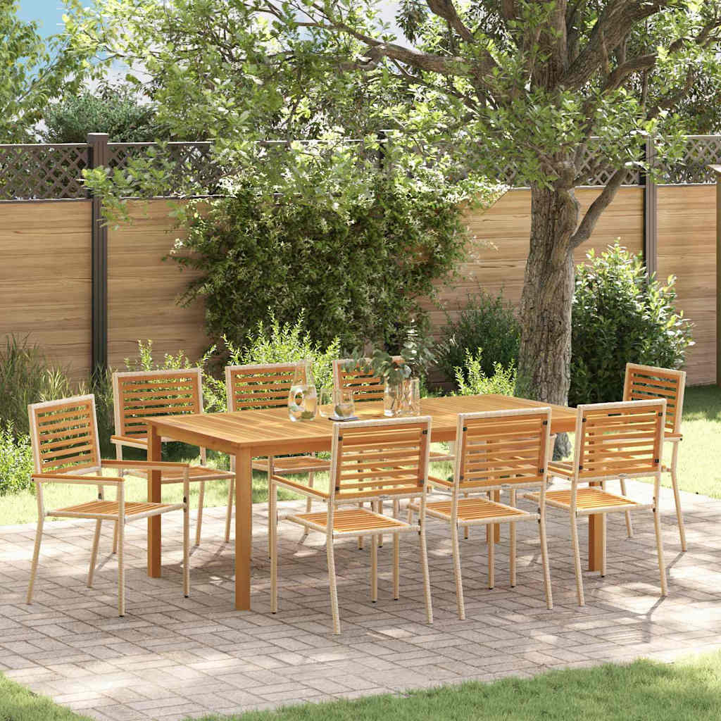 Set da Pranzo per Giardino 9 pcs Beige Poly Rattan - homemem39