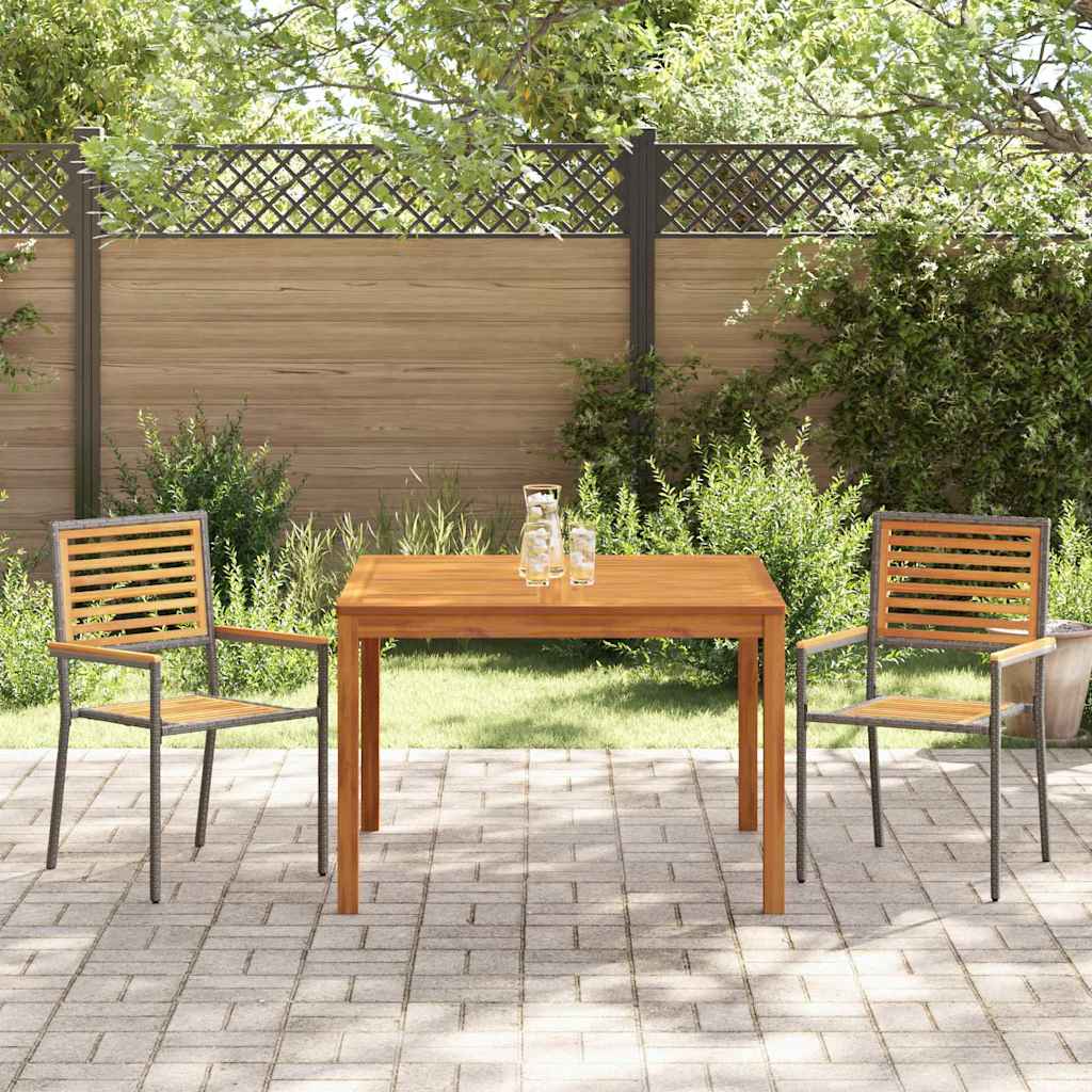 Set da Pranzo per Giardino 3 pcs Grigio Poly Rattan