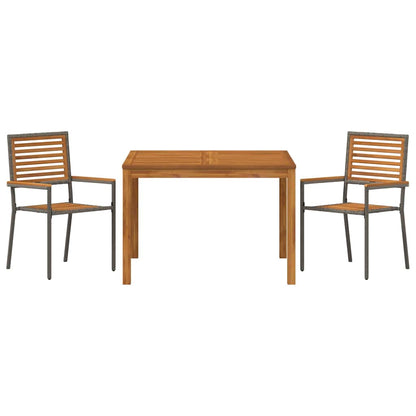 Set da Pranzo per Giardino 3 pcs Grigio Poly Rattan