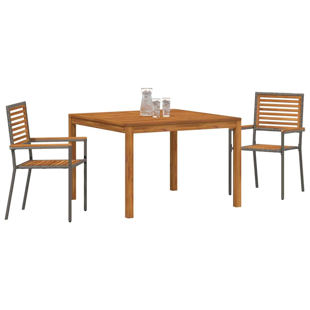 Set da Pranzo per Giardino 3 pcs Grigio Poly Rattan