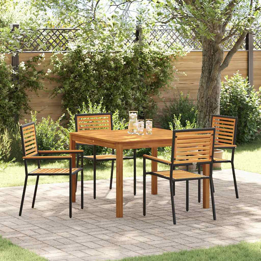 Set da Pranzo per Giardino 5 pcs Nero Poly Rattan