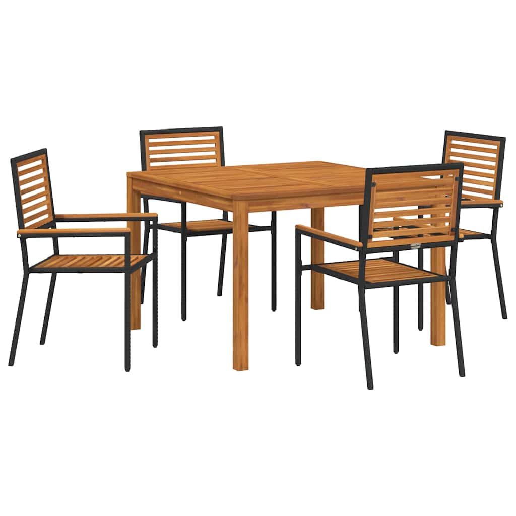 Set da Pranzo per Giardino 5 pcs Nero Poly Rattan