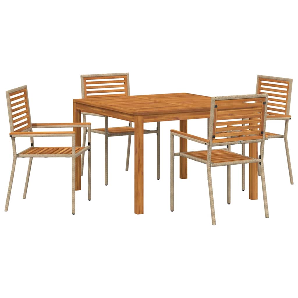 Set da Pranzo per Giardino 5 pcs Beige Poly Rattan - homemem39