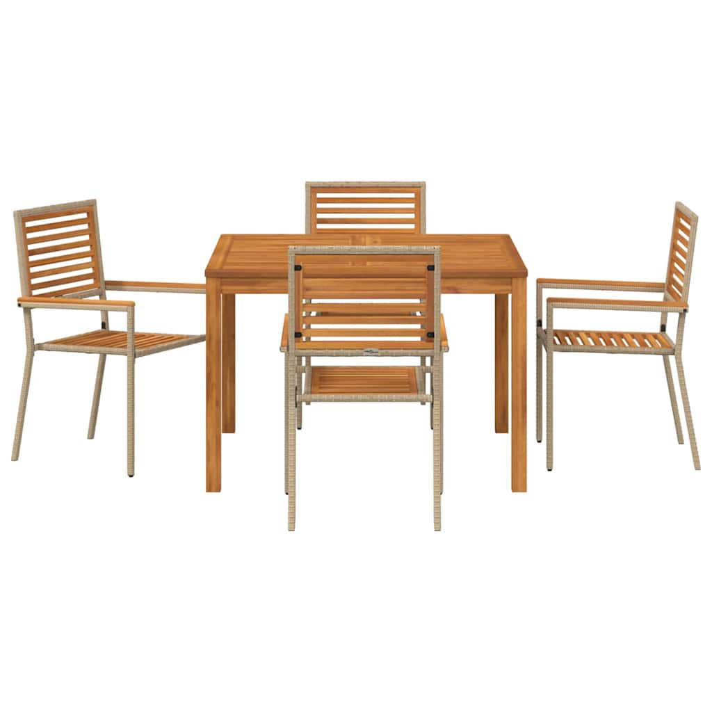 Set da Pranzo per Giardino 5 pcs Beige Poly Rattan - homemem39