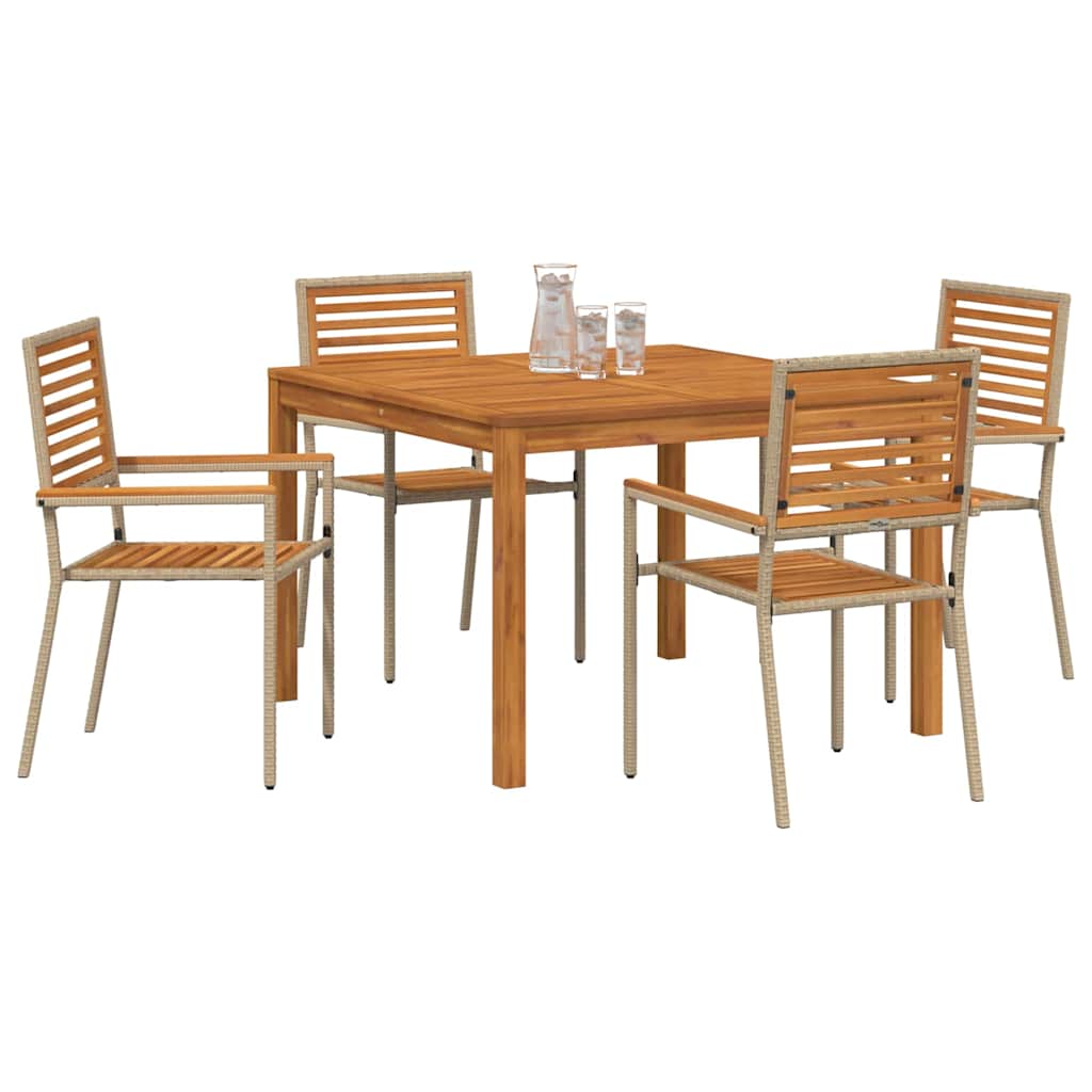 Set da Pranzo per Giardino 5 pcs Beige Poly Rattan - homemem39