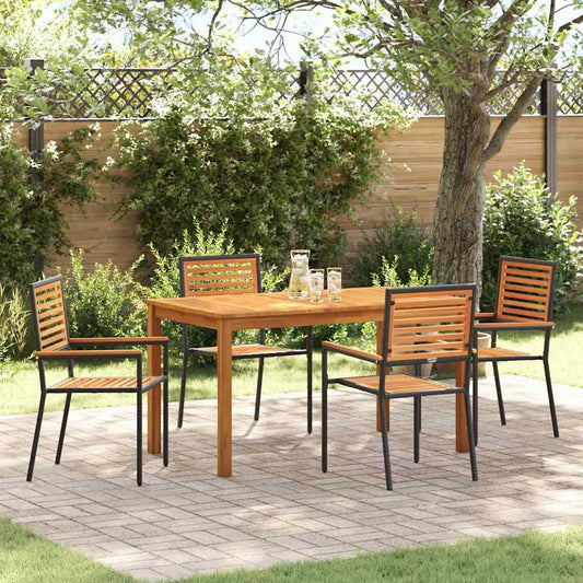 Set da Pranzo per Giardino 5 pz Nero Legno di Acacia Massello | homemem39