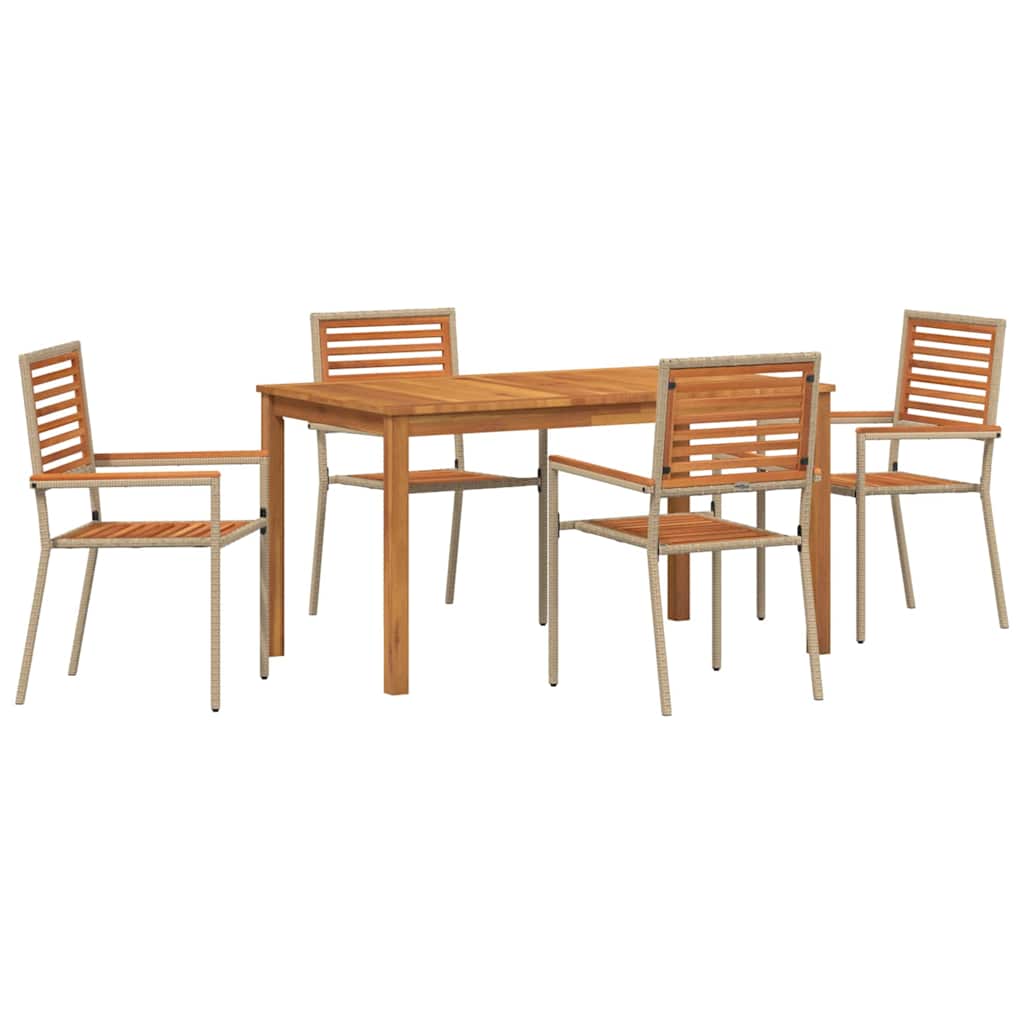Set da Pranzo per Giardino 5 pcs Beige Legno di Acacia Massello | homemem39