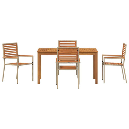 Set da Pranzo per Giardino 5 pcs Beige Legno di Acacia Massello | homemem39