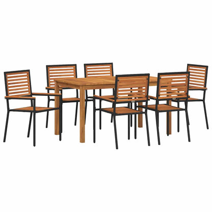 Set da Pranzo per Giardino 7 pcs Nero Legno di Acacia Massello | homemem39