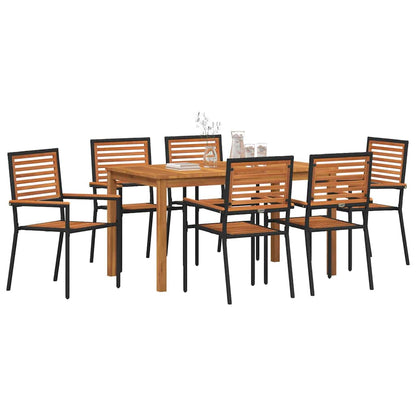 Set da Pranzo per Giardino 7 pcs Nero Legno di Acacia Massello | homemem39