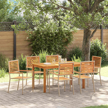 Set da Pranzo per Giardino 7 pcs Beige Legno di Acacia Massello | homemem39