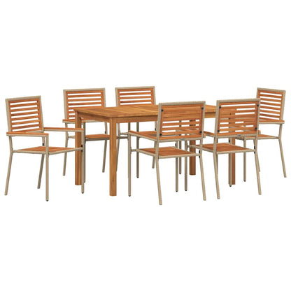 Set da Pranzo per Giardino 7 pcs Beige Legno di Acacia Massello | homemem39