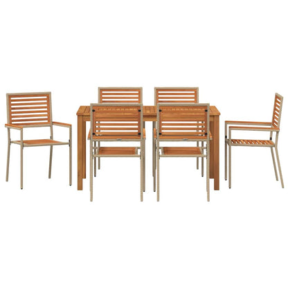 Set da Pranzo per Giardino 7 pcs Beige Legno di Acacia Massello | homemem39