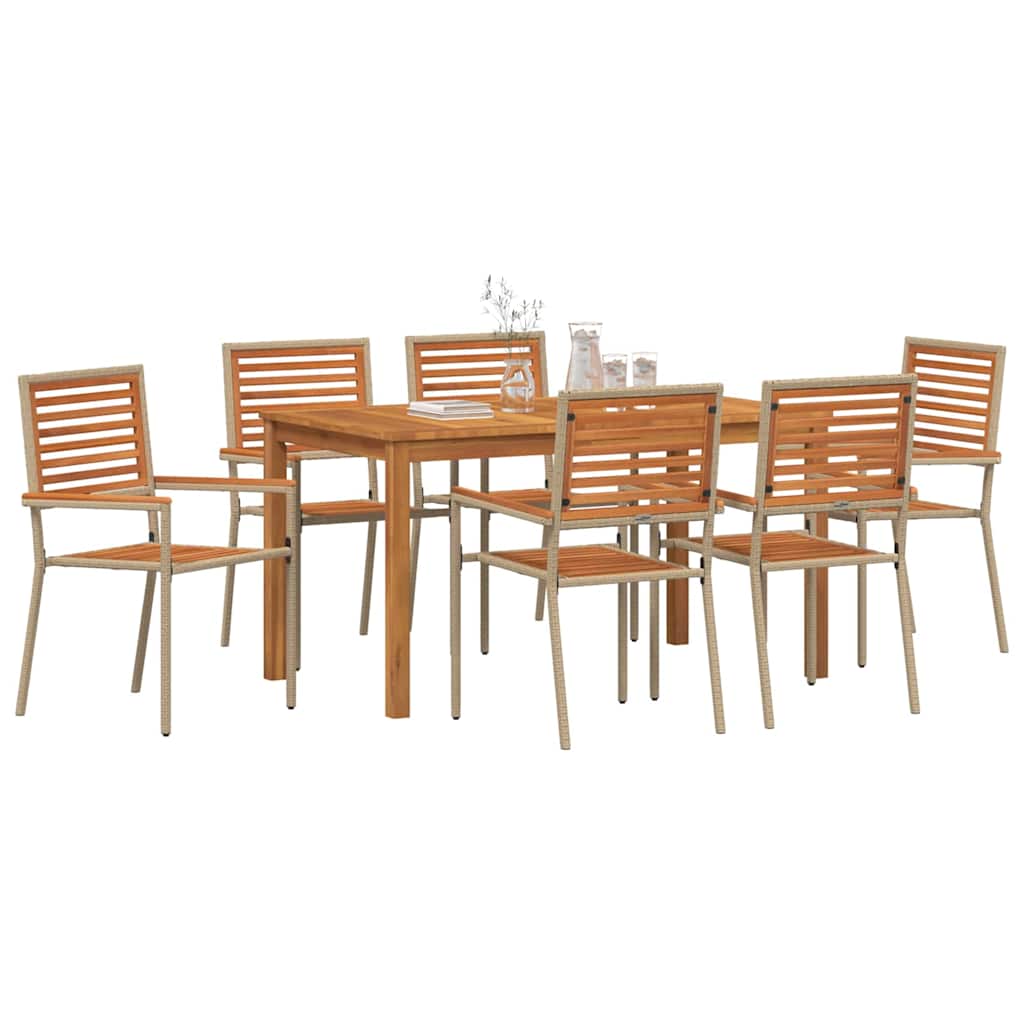 Set da Pranzo per Giardino 7 pcs Beige Legno di Acacia Massello | homemem39