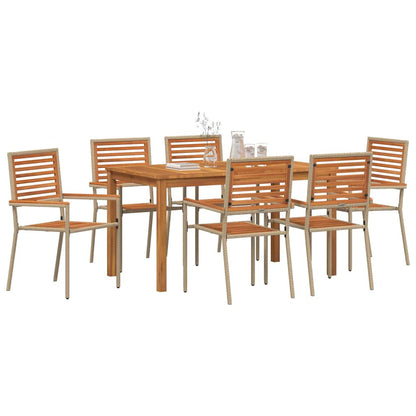 Set da Pranzo per Giardino 7 pcs Beige Legno di Acacia Massello | homemem39