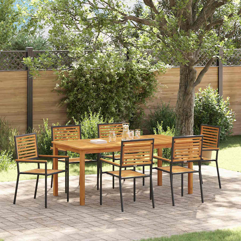 Set da Pranzo per Giardino 7 pcs Nero Poly Rattan
