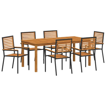 Set da Pranzo per Giardino 7 pcs Nero Poly Rattan