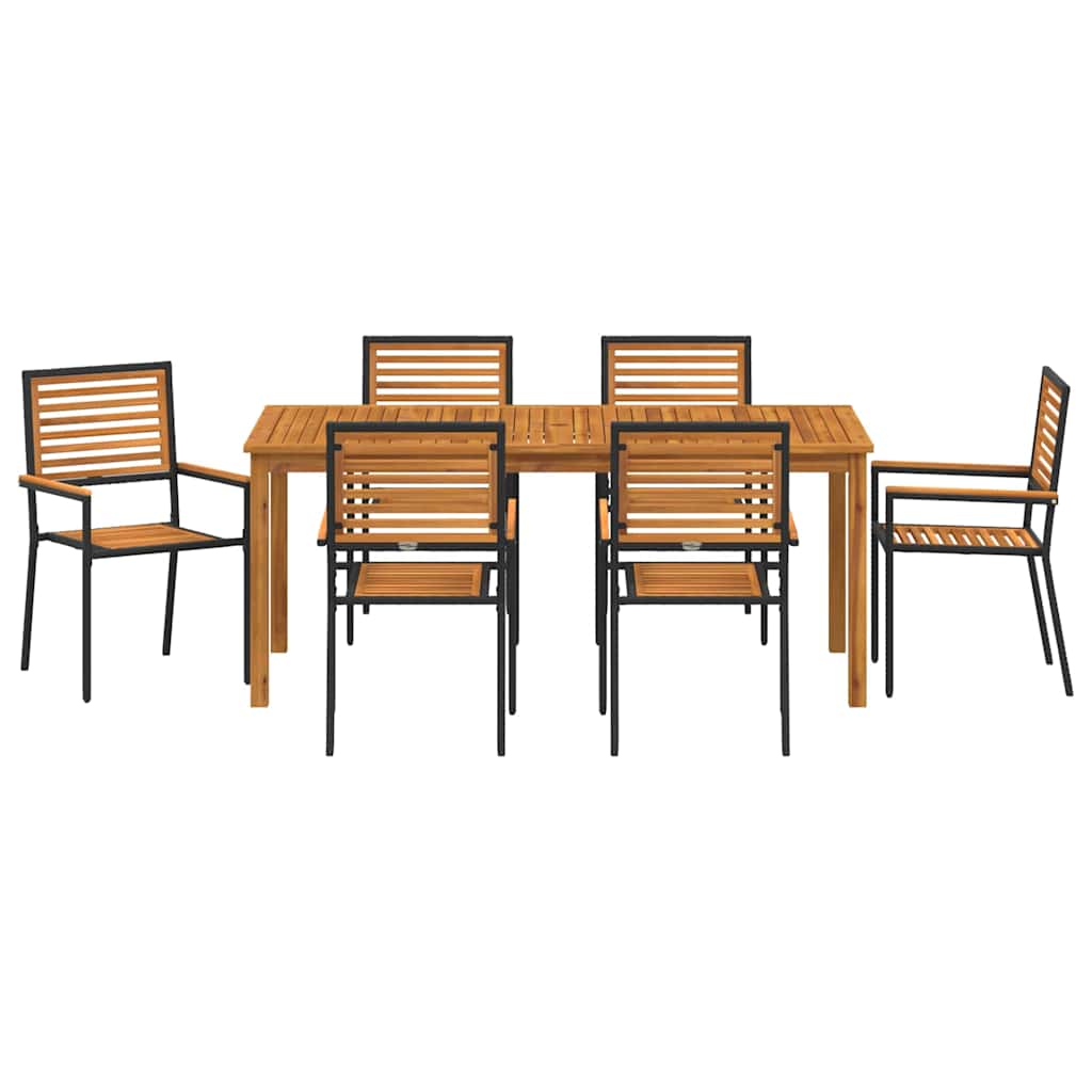 Set da Pranzo per Giardino 7 pcs Nero Poly Rattan