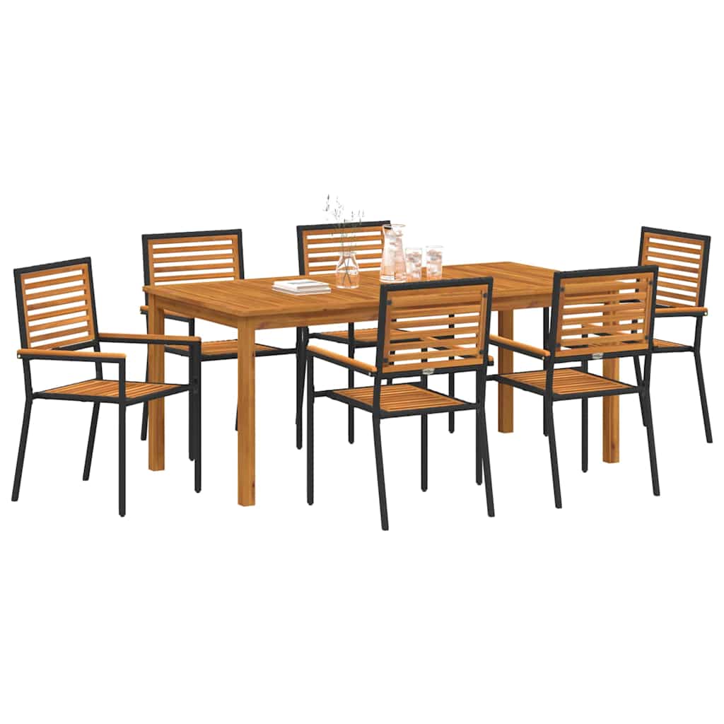 Set da Pranzo per Giardino 7 pcs Nero Poly Rattan