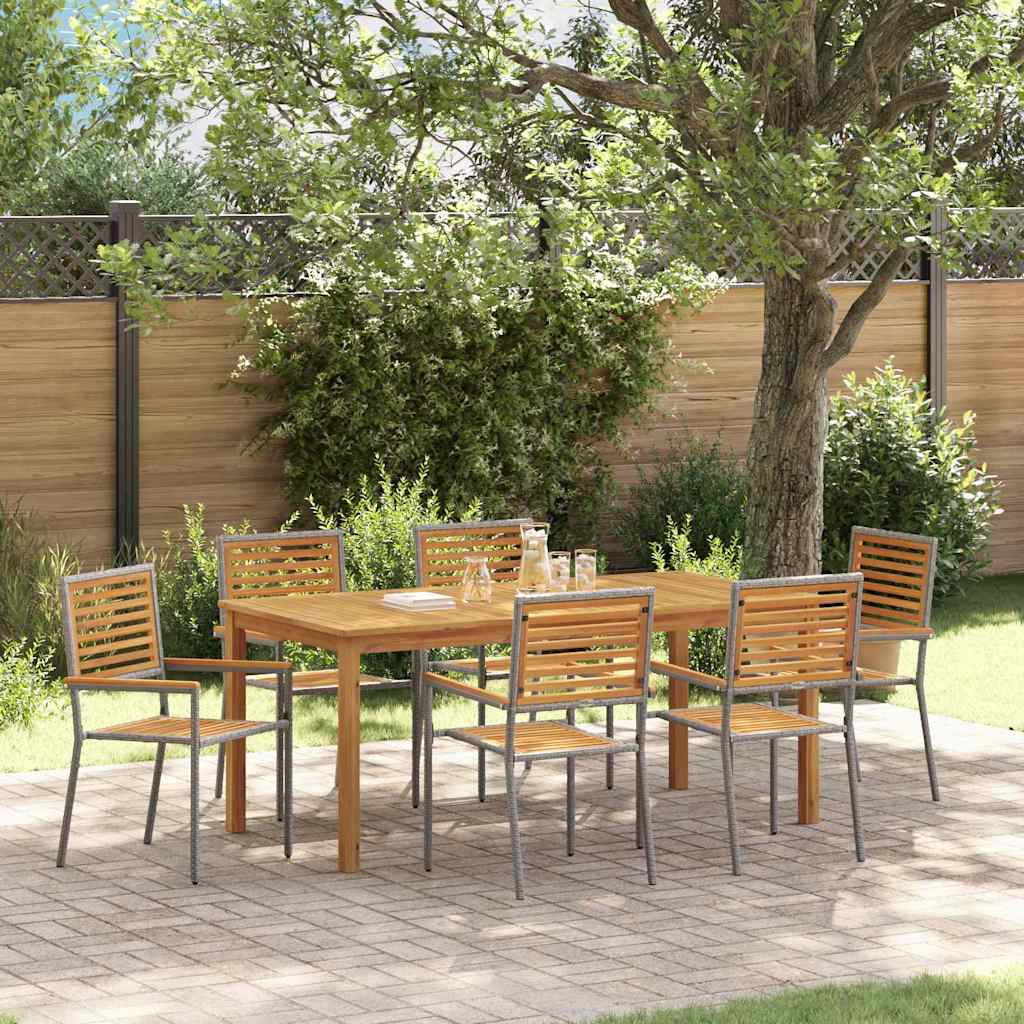 Set da Pranzo per Giardino 7 pcs Grigio Poly Rattan
