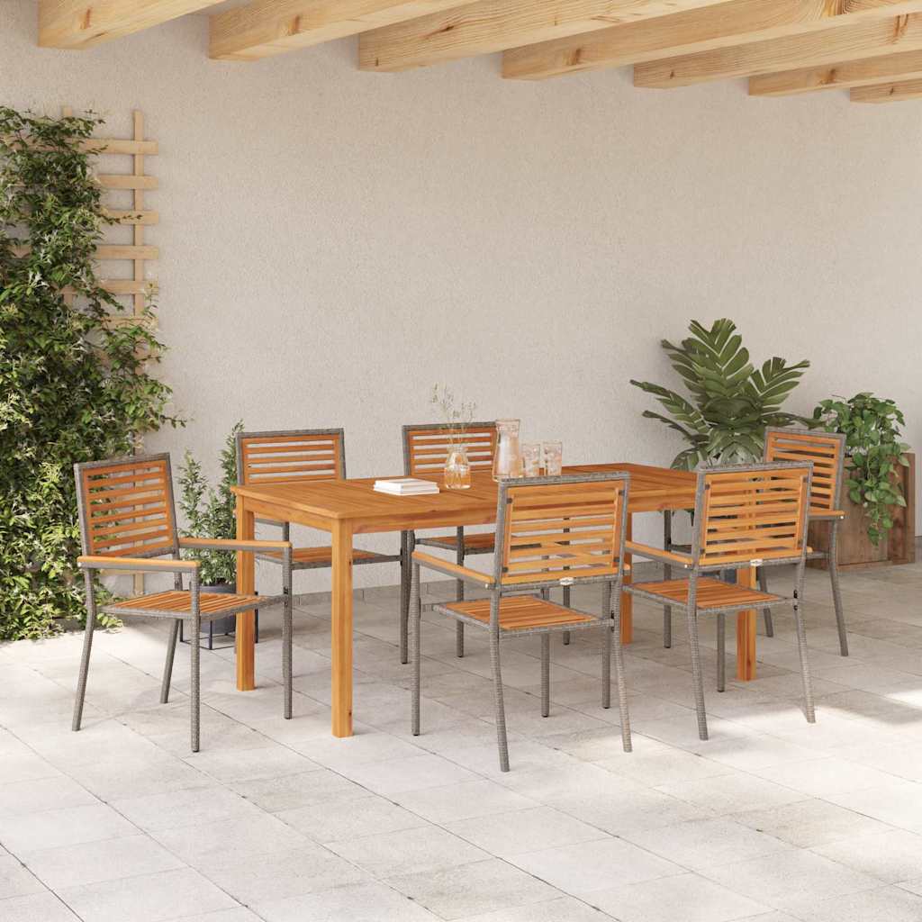 Set da Pranzo per Giardino 7 pcs Grigio Poly Rattan
