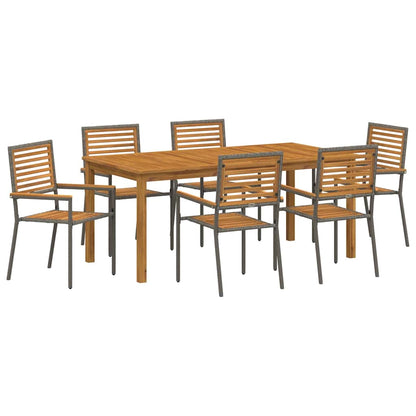 Set da Pranzo per Giardino 7 pcs Grigio Poly Rattan