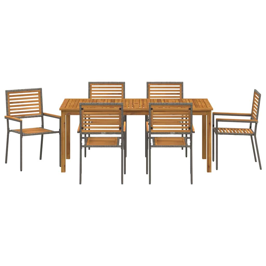 Set da Pranzo per Giardino 7 pcs Grigio Poly Rattan