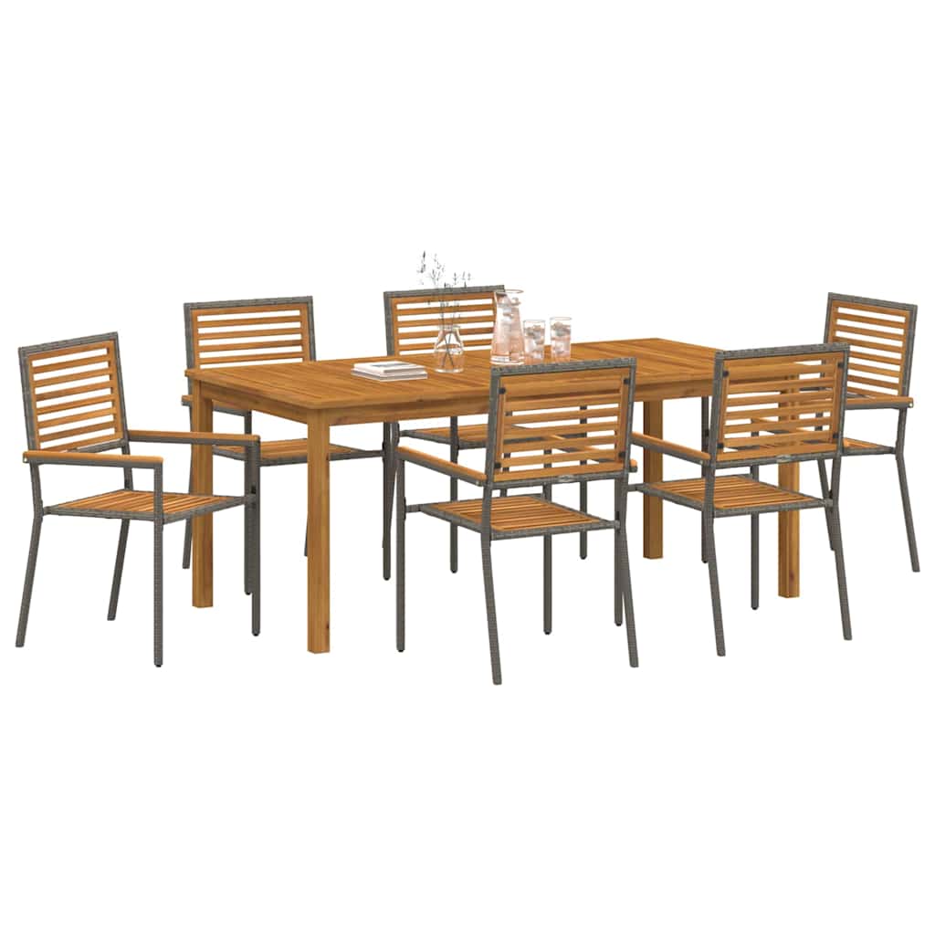 Set da Pranzo per Giardino 7 pcs Grigio Poly Rattan