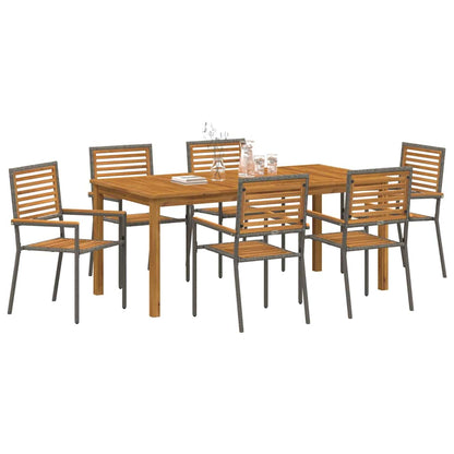 Set da Pranzo per Giardino 7 pcs Grigio Poly Rattan