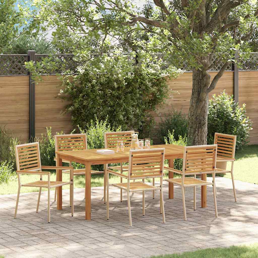 Set da Pranzo per Giardino 7 pcs Beige Poly Rattan