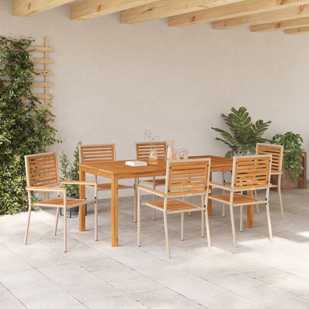 Set da Pranzo per Giardino 7 pcs Beige Poly Rattan