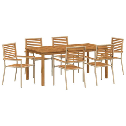 Set da Pranzo per Giardino 7 pcs Beige Poly Rattan