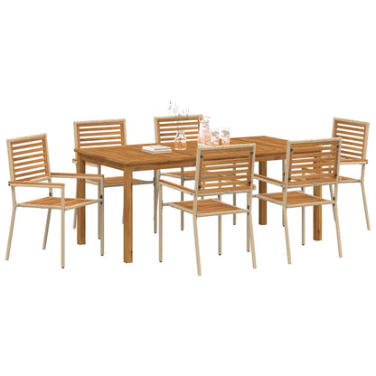 Set da Pranzo per Giardino 7 pcs Beige Poly Rattan