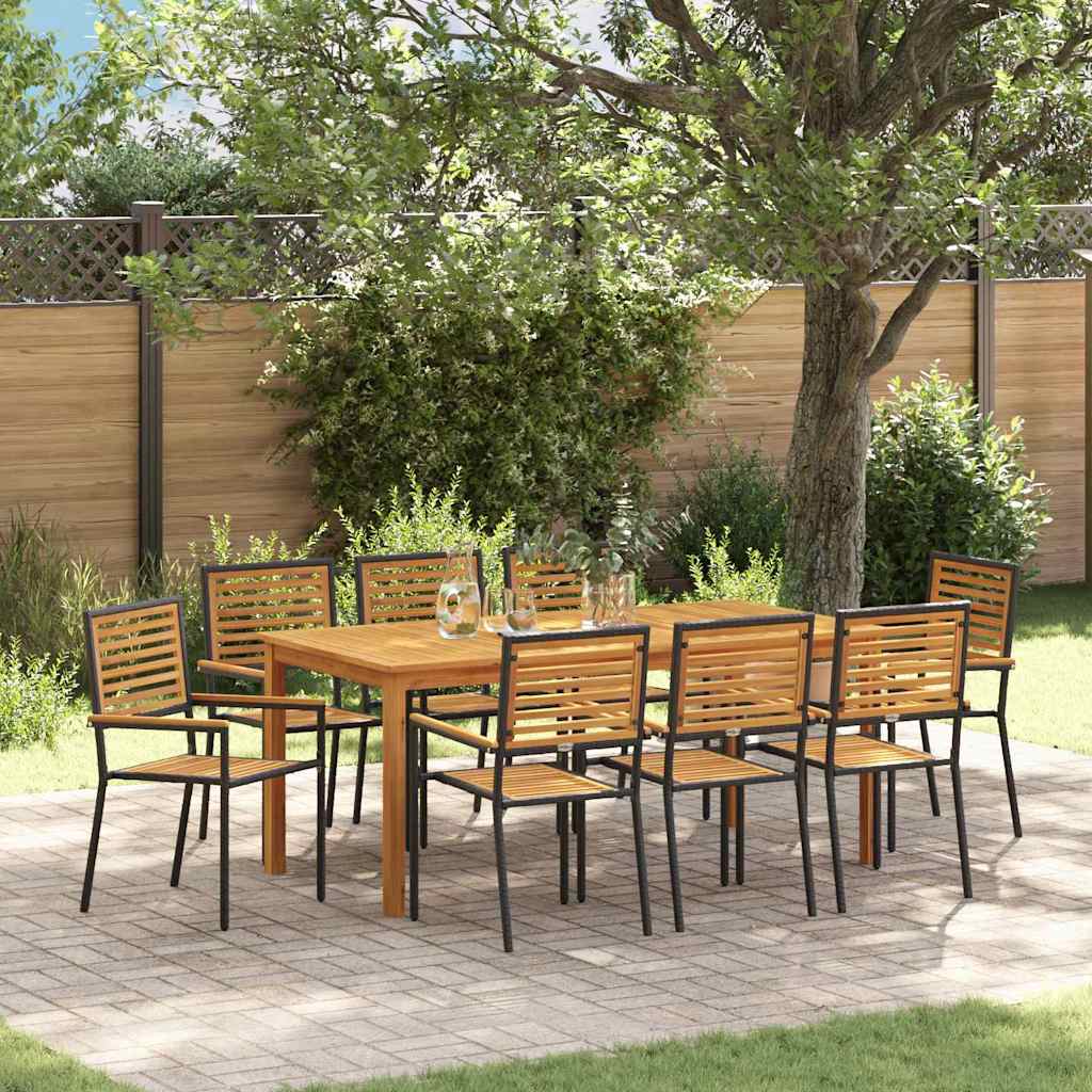 Set da Pranzo per Giardino 9 pcs Nero Poly Rattan