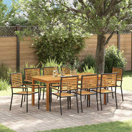 Set da Pranzo per Giardino 9 pcs Nero Poly Rattan