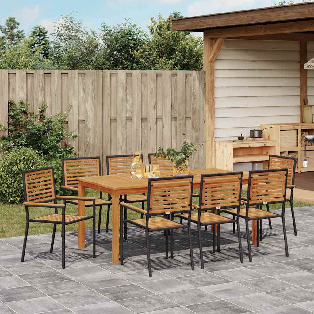 Set da Pranzo per Giardino 9 pcs Nero Poly Rattan