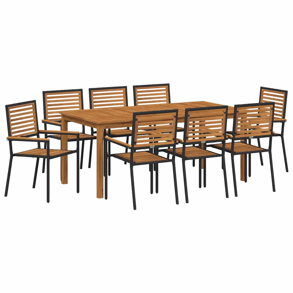 Set da Pranzo per Giardino 9 pcs Nero Poly Rattan