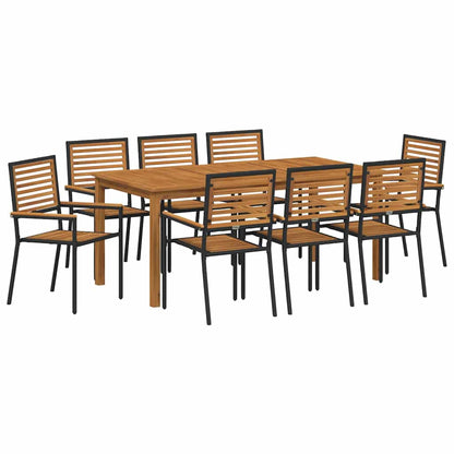 Set da Pranzo per Giardino 9 pcs Nero Poly Rattan