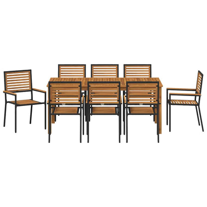 Set da Pranzo per Giardino 9 pcs Nero Poly Rattan