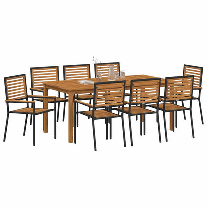 Set da Pranzo per Giardino 9 pcs Nero Poly Rattan