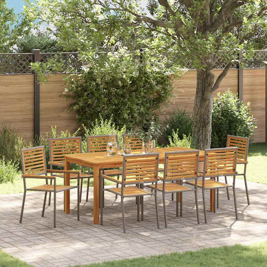 Set da Pranzo per Giardino 9 pcs Grigio Poly Rattan