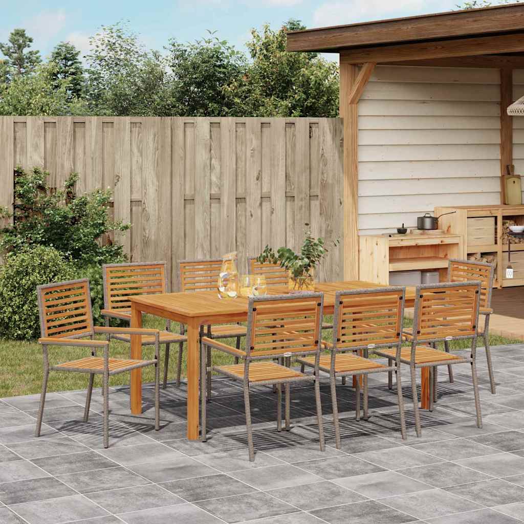Set da Pranzo per Giardino 9 pcs Grigio Poly Rattan