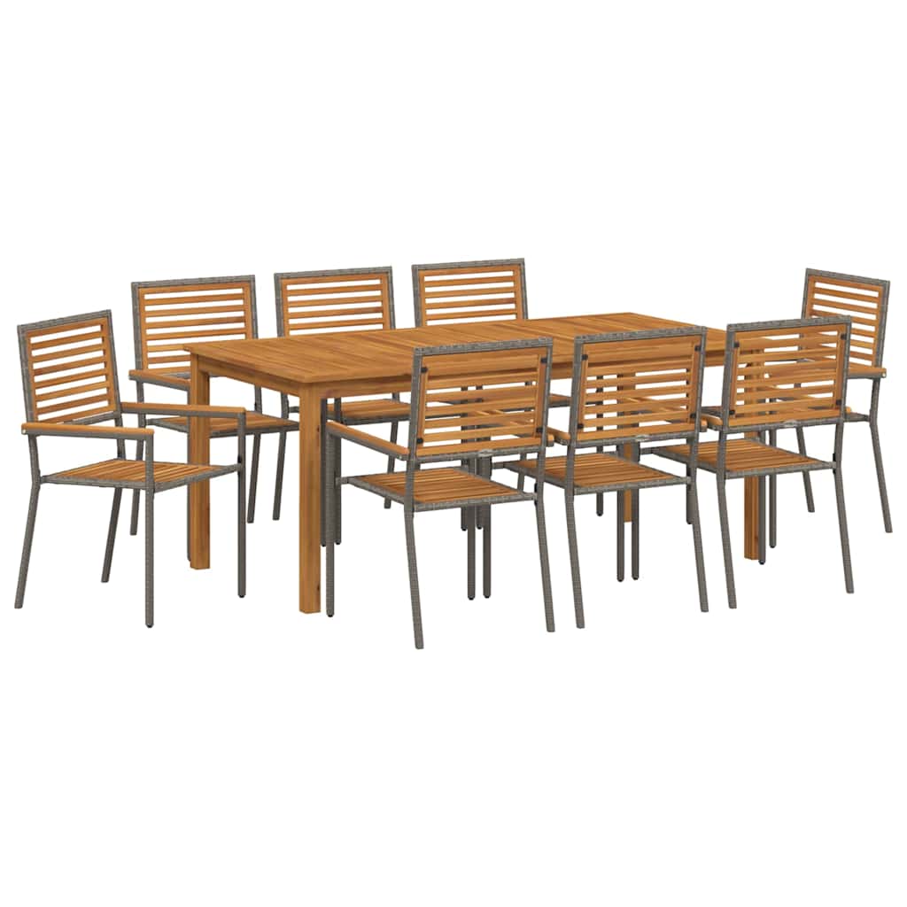 Set da Pranzo per Giardino 9 pcs Grigio Poly Rattan