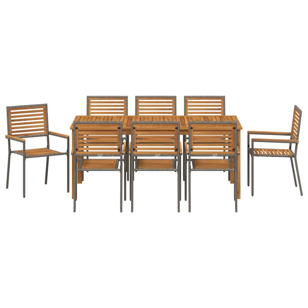 Set da Pranzo per Giardino 9 pcs Grigio Poly Rattan