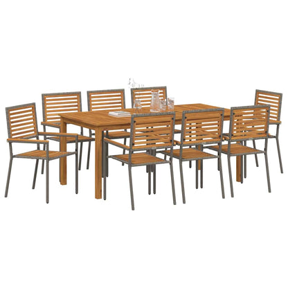Set da Pranzo per Giardino 9 pcs Grigio Poly Rattan