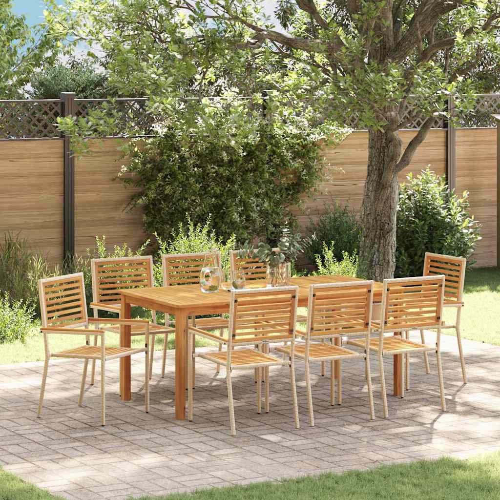 Set da Pranzo per Giardino 9 pcs Beige Poly Rattan